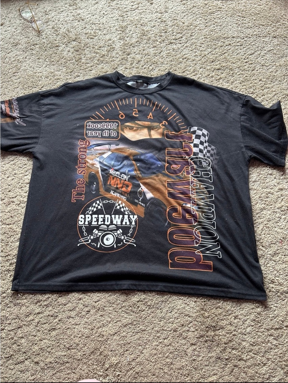 SHEIN Black Speedway Graphic Short Sleeve Tee